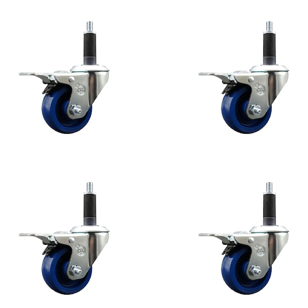 Service Caster 3'' Solid Poly Swivel 1'' Expanding Stem Caster Set Total Lock Brake, 4PK SCC-EXTTL20S314-SPUS-1-4 - main